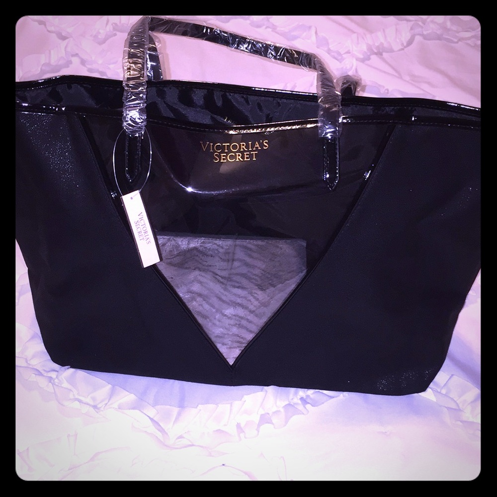 NWT Victoria's Secret Black Tote Bag w/pouch